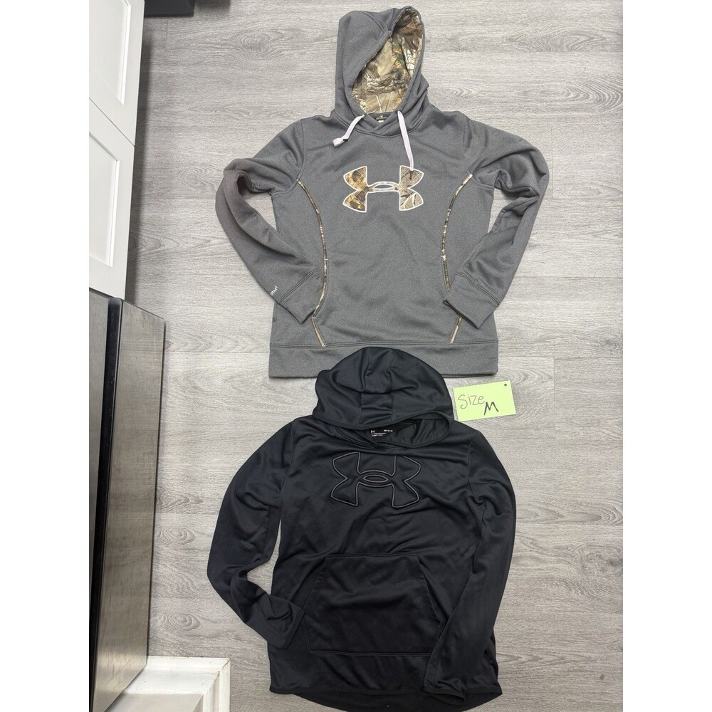 Under Armour Hoodie Lot of 2 Size M Gray Camo Black Logo Fleece Pullover